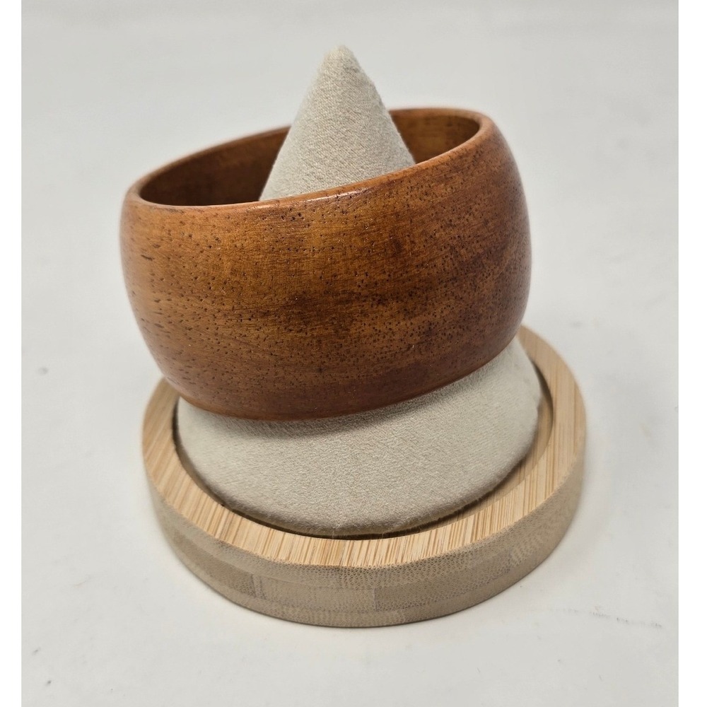Vtg wood bangle bracelet retro fashion jewelry chunky boho earthy minimalist